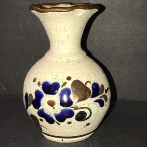 Vintage Small Mexican Folk Art Pottery Tonala Floral Vase Signed Mexico
